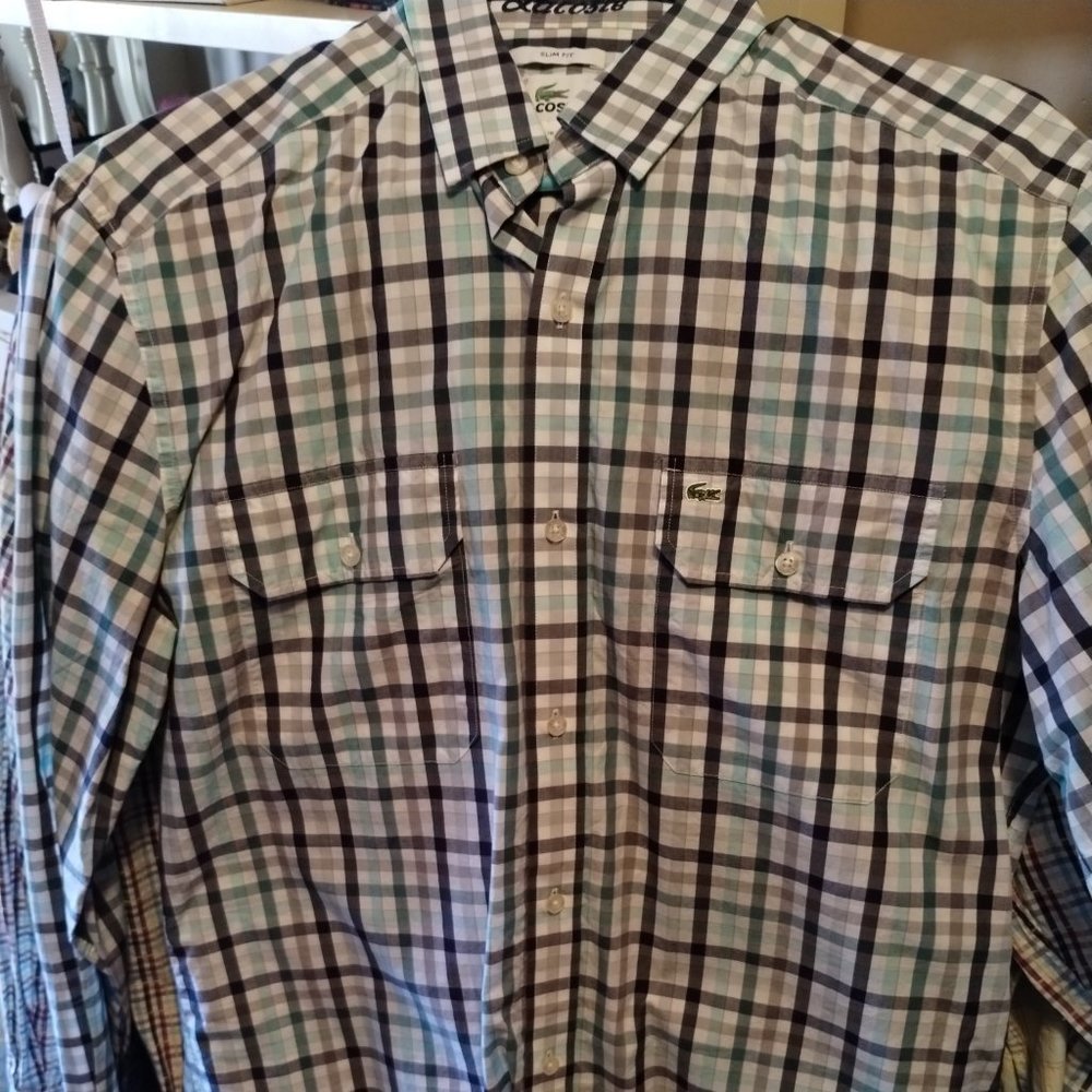 Lacoste Button Down Multi Colored Plaid Shirt Siz… - image 1